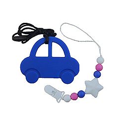 INCHANT Silicone Necklace for Mom and Pacifier Clips BPA Free Teether Soothie Pacifier Chain Holders Silicone Clip Chewable Beads Teething Toy (Blue)