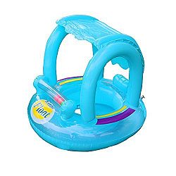 1 Pcs Kids Swimming Float Baby Swimming Ring Aids Infant Swimming Float Inflatable Baby Adjustable Sunshade Seat Boat Ring Swim Pool Beach Bath Toy, Blue for 6-48 months baby