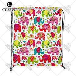 GreenSun(TM) Colorful Seamless Retro Elephant Kids Print Custom individual Nylon Fabric Drawstring Shoes Storage Dust Bag Pack of 4