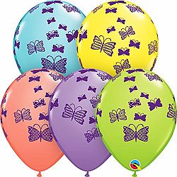 Qualatex Butterflies Design Sorbet Latex Balloons (Pack of 25) (One Size) (Multicolored)