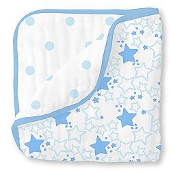 SwaddleDesigns 4-Layer Cotton Muslin Luxe Blanket, Cuddle and Dream, Blue Starshine and Dots