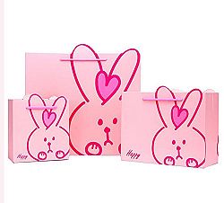 GreenSun(TM) 20 Pack White Pink Cute Rabbit Gift Paper Packaging Bag with Handle for Kids Baby, Candy Chocolate Toy Clothes Shoes Underwear