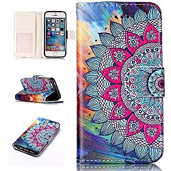 iPhone 5SE/5s/5 Case, Ratesell Relief Holster PU Leather Flip Foil Magnetic Protective Shell Wallet Case Cover for Apple iPhone 5SE/5s/5 with Kickstand (Lotus)