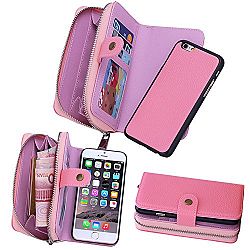 Chinatera New 2 in 1 Leather Card Slot Zipper Wallet Phone Cover for iPhone 6 Plus (Pink)
