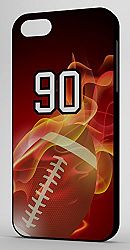 iPhone Case Fits iPhone 4s 4 Football Flaming Fire Any Custom Jersey Number 90 Black Rubber