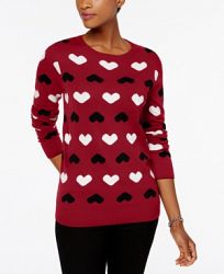 Charter Club Petite Heart-Print Sweater, Created for Macy's