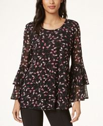 Alfani Printed Tiered Bell-Sleeve Top, Created for Macy's