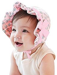 Little Kids Babies Flowery Cotton Flouncing Sun Bonnet with 2 Bands Pink