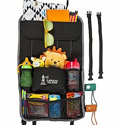 Backseat Car Organizer by Carava Island | Extra Large Premium Multi-Purpose Organizer Includes TWO 12 Inch Extension Straps | Perfect For Baby Travel Accessories and Kids Toys