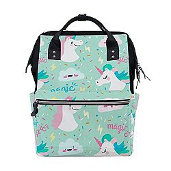ALIREA White Unicorns Diaper Bag Backpack, Large Capacity Muti-Function Travel Backpack