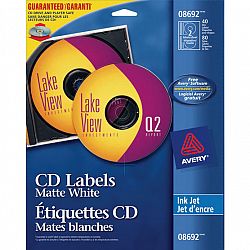 Avery Matte White CD Labels for Inkjet Printers - 40 labels