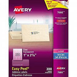 Avery Easy Peel Address Labels - Glossy Clear - 300's - 7666