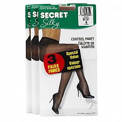 Secret Silky Control Top Pantyhose with Reinforced Toe - 3 pairs - D - Black