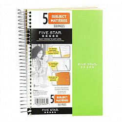 Mead Five Star Five Subject Notebook - 9.5 x 6 inch - 360 pages - Assorted Colours