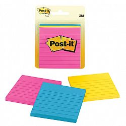 Post It Notes - Lined - Assorted Colours - 3 pads