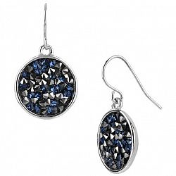 Kenneth Cole Blue and Black Crystal Drop Earrings - Silver Tone