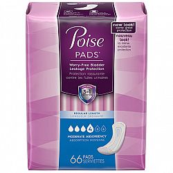 Poise Pads Moderate Absorbency - Regular Length - 66's