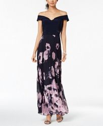 Xscape Pleated Off-The-Shoulder Gown, Regular & Petite Sizes