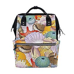 ALIREA Sea Shells Background Diaper Bag Backpack, Large Capacity Muti-Function Travel Backpack