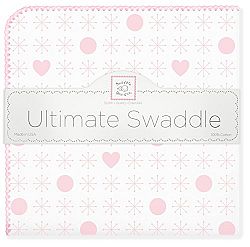 SwaddleDesigns Ultimate Swaddle Blanket, Made in USA, Premium Cotton Flannel, Pastel Pink Jax and Hearts