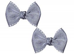 Anna Belen Girls "Angela" Small Stitched Border Grosgrain Bow O/S Gray (2 Pieces)
