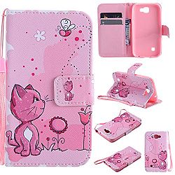 LG K3 2017 Case, LG US110 Case, Winfrey[Cat with Bee][Kickstand] Pattern PU Leather Wallet [Card/Cash Slots] Flip Cover for LG K3 (2017) / LG US110