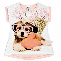 Pulla Bulla Toddler Girl Short Sleeve Shirt Puppy Graphic Tee 1 Year - Rose