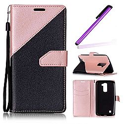 LG K10 Wallet Case, LG K10 Stand Case, LEECO Triangle Pattern Flip Magnet Card Pockets Slots Wallet PU Leather Folio Kickstand Protective Case Cover for LG K10, Pink Triangle