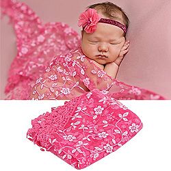 Newborn Photography Props, Fashionable Lace Wrap Scarf Blanket for Baby Boy Girl (Red)