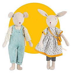Moulin Roty - Famille Mirabelle collection - Set of Mama Rose and Papa Chicore, 16" Plush Toys