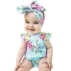 FANOUD Newborn Infant Baby Girl Floral Clothes, Button Romper Backcross Playsuit Outfits (70)