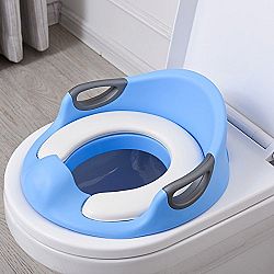 Potty Training Seat For Kids Boys Girls Toddlers Toilet Seat For Baby With Cushion Handle And Backrest Toilet Trainer For Round And Oval Toilets (Blue)