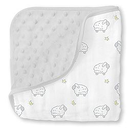 SwaddleDesigns Sterling Snuggle Blanket Microfiber & Cotton Muslin, Little Lamb & Plush Dots