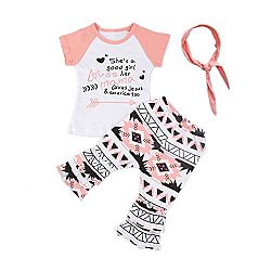 3PCS Baby Girl Kids Colorful Clothes T-shirt Tops and Boho Pants and Headband Outfit Set (4T-5T, Pink and Black), 120cm