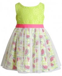 Sweet Heart Rose Glitter-Mesh Watermelon-Print Crochet Dress, Little Girls