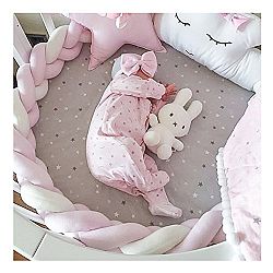 Baby Crib Bumper Knotted Braided Plush Nursery Cradle Decor Newborn Gift Pillow Cushion Junior Bed Sleep Bumper (Pink-White-Pink, 79"/2 meters)