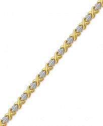 Diamond Accent X Link Bracelet in Gold over Fine Silver-Plate