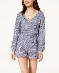 The Edit By Seventeen Juniors' Embroidered Gingham Romper, Created for Macy's