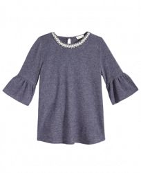 Monteau Bell-Sleeve Necklace Top, Big Girls