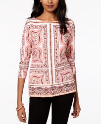 Charter Club Petite Boat-Neck Tile-Print Top, Created for Macy's