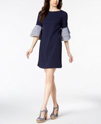 Jessica Howard Solid & Gingham-Bell-Sleeve Dress, Regular & Petite Sizes