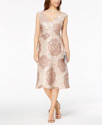 Adrianna Papell Lace-Up Floral Brocade Dress