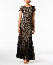 Adrianna Papell Lace V-Back Gown