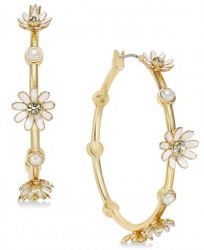 kate spade new york Gold-Tone Crystal & Imitation Pearl Flower Hoop Earrings