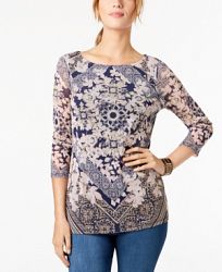Charter Club Petite Printed Boat-Neck Top, Created for Macy's