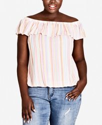 City Chic Trendy Plus Size Striped Off-The-Shoulder Top