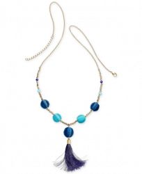 I. n. c. Gold-Tone Bead & Wrapped Ball Long Tassel Necklace, 34" + 3" extender, Created for Macy's