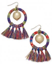 I. n. c. Extra Large Gold-Tone Ball & Tassel Wrapped Drop Hoop Earrings, Created for Macy's