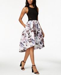 Xscape Floral-Print High-Low Dress