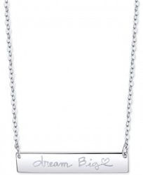 Unwritten "Dream Big" Horizontal Bar 18" Pendant Necklace in Sterling Silver